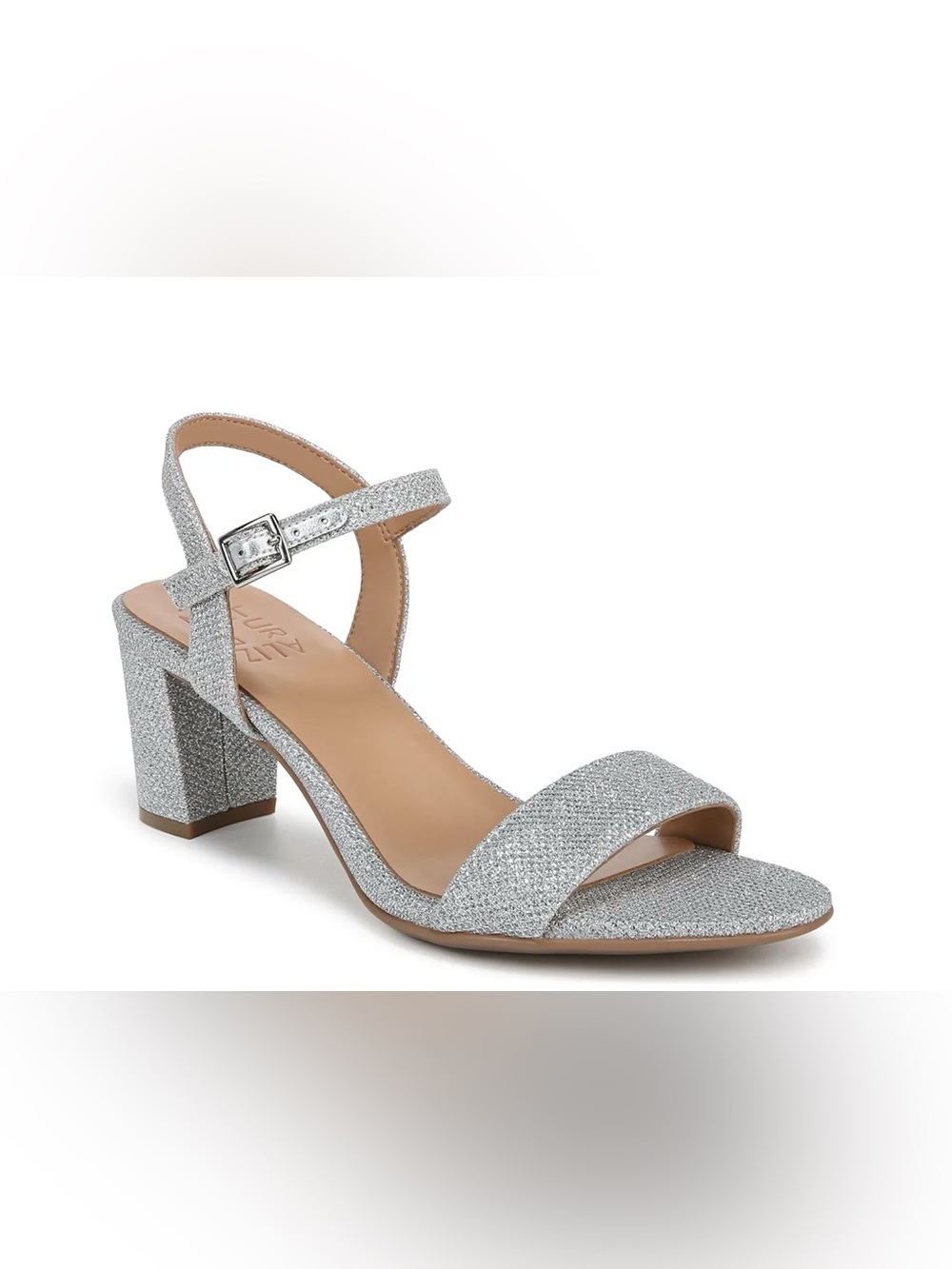 Naturalizer Bristol Silver Sparkly Stacked Heel Sandals Size 6